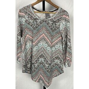 New Directions Weekend Boho Top Medium Asymmetrical Earthy Paisley Free Spirit